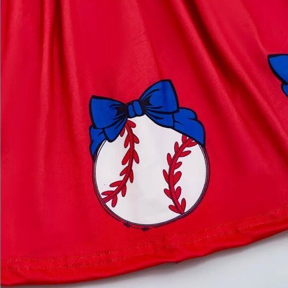 NWT Toddler Girls Blue Red Baseball Dress - Size 3/4 - Picture 3 of 3